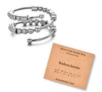 LNIEER Morse Code Rings for Women Men Funny Inspirational Gifts Stainless Steel Fidget Rings for Anxiety Anxiety Ring with Beads Spinner Ring Fidget Ring Message Friendship Gifts Jewelry Birthday