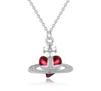 LNIEER Punk Heart Saturn Necklace for Women, Fashion Baroque Cubic Zirconia Love Pendant Jewelry, Planet Orb Necklace, Gold Plated, Cubic Zirconia