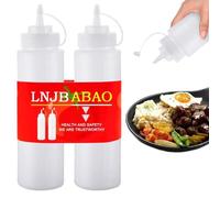 LNJBABAO 4 Pcs Sauce Bottle 8oz Squeeze Bottle Plastic Squeezy Sauce Bottles for Condiments Ketchup Syrup BBQ Sauce Mustard Salad Dressing 250mL