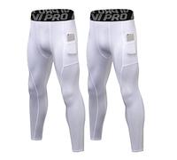 LNJLVI 2 Pack Men's Compression Pants Active Base Layer Tights Workout Running Leggings with Phone Pockets(White-White XX-Large)