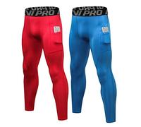 LNJLVI 2 Pack Men's Compression Pants Active Base Layer Tights Workout Running Leggings with Phone Pockets(Bue-Red XX-Large)