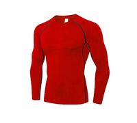 LNJLVI Men's Long Sleeve Compression Shirts Athletic Base Layer Top(Red,XL)