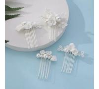 LNKUGN Elegant Wedding Hair Combs White Ceramics Flower Hairpins Artificial Pearls Hairclips Korean Fashion Bridal Hair Jewelry