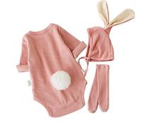 LNL Easter Outfits Baby Girls Boys Bunny Jumpsuit Bodysuit Romper Infant Newborn with Rabbit Hat Socks 3PCS Pink 12-18 Months