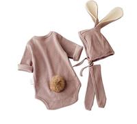 LNL Easter Outfits Baby Girls Boys Bunny Jumpsuit Bodysuit Romper Infant Newborn with Rabbit Hat Socks 3PCS Khaki 6-12 Months