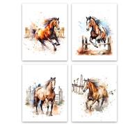 LNLAGBO Horse Wall Art,Watercolor Horse Print,Wild Horses Posters,Colorful Animal Canvas Art,Farm Running Horses Picture for Farmhouse Bedroom Home Decor Set of 4(8"X10"Unframed)