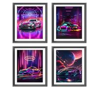 LNLAGBO Neon Sports Car Posters,Neon Luxury Car Wall Art,Street Racing Poster Watercolor Cars Room Decoration for Teenage Boys Bedroom Decoration Sports Poster Set of 4 (8”X10” Unframed)
