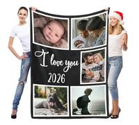 LNM Personalised Blanket with Photo, Personalised Photo Blanket, Customised Blankets, Custom Picture Blankets, Birthday Gifts for Women Men Her Him Mum Dad Family Kid Baby Pet