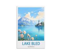 LNMNJESG Lake Bled Slovenia Vintage Travel Poster 08x12inch(20x30cm) Canvas Painting Wall Art, Wall Decor Pictures Prints for Living Room Bedroom