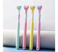 Lnncdsc 4-piece set of 3-sided toothbrush for adults, soft bristle toothbrush for comprehensive care of teeth and gums, suitable for adults and youth (pink, yellow, purple, green, teenagers)