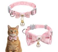 Lnngub 2 Pack Pink Cat Collar,Girl Kitten Collars with Pearl Pendant Pink Cats Collar Breakaway Safety Cute Cat Collars for Girl Cats