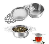 Lnngub 2 Pack Silver Tea Strainers,Stainless Steel Tea Cup Strainer Tea-Strainer with Drip Tray or Bowl for 2.5-4 Inch Cup Mouth