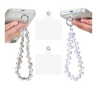 Lnngub 2 Pcs Crystal Phone Wrist Strap,Beaded Cellphone Bracelet Strap with Tether Tab Cell Phone Wrist Straps for Women(Deep Purple + Transparent)