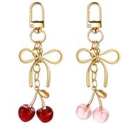 Lnngub 2 Pcs Cute Cherry Keychain Cherry Bag Charm Red Pink Cherries Elegant Bow Keychain Bag Charms for Handbags Purse Car Keys Accessories Women Birthday Christmas Mother'S Day Gifts