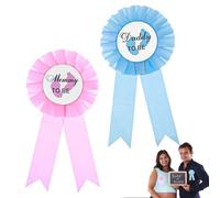 Lnngub 2 Pcs Mommy and Daddy to Be Tinplate Badge Pin,New Dad Mom Gifts Rosette Buttons with Ribbon Daddy and Mom to Be Pin for Baby Shower Decorations Gender Reveal(Pink,Blue)