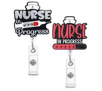 Lnngub 2 Pcs Nurse in Progress Badge Reel Nursing Student Badge Reel Student Nurse Badges Reels Cute Nursing ID Card Badges Holder Retractable with Clip for Doctor Medical Assistant