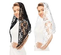 Lnngub 2 Pcs Triangle Mantilla Veil with Fringes - Catholic Chapel Head Covering for Women at Latin Mass - Cathedral and Church