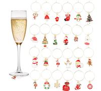 Lnngub 24 Pcs Christmas Wine Glass Charms,Christmas Drink Markers Christmass Wine Glass Ring for Stem Glasses-Holiday Themed Party Favors Decorations Supplies