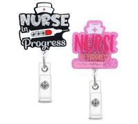 Lnngub 2Pcs Nursing Student Badge Reel,Nurse In Progress Badge Reel Badge Reel Holder Retractable with Clip Cute Nursing Id Card Badge Holder Bling Nurse Badge Reel Holder for Doctor Medical Assistant
