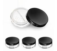 Lnngub 4 Pcs 10ml/0.34oz Refillable Loose Powder Containers Plastic Powder Container Empty Travel Powder Container Reusable No Leak Loose Powder Compact with Rotatable Sifter and Black Screw Lid