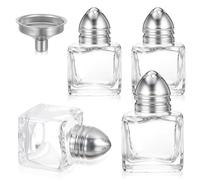 Lnngub 4 Pcs Mini Salt and Pepper Shakers,0.5 oz Mini Salt Shaker Gold Salt and Pepper Shakers Bulk with Funnel Small Salt Shakers Tiny Glass Salt and Pepper Shaker for Kitchen Restaurant Travel Camp