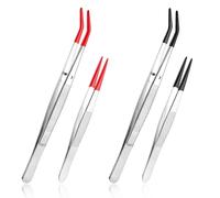Lnngub 4 Pcs Rubber Tipped Tweezers,Craft Tweezers with Rubber Tips Set PVC-Coated Tip Bent and Straight Tip Precision Tweezer Long Tweezer for Crafts Stamp Jewelry Making Electronic Lab