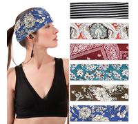 Lnngub 6 Packs Boho Headbands for Women, Fashionable Wide Non-Slip Hair Wraps for Yoga, Workout, Sports, Travel, Running, and Daily Use - Stretchy Hair Accessories (Brown)