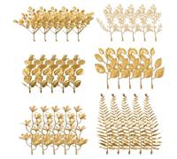 Lnngub Pack of 30 Artificial Mini Gold Leaves, Artificial Leaves, Eucalyptus, Decorative Plastic Plants, Cedar Glory, Ferns, Elm Leaves, Eucalyptus for Weddings, Parties, Home Decoration Accessories