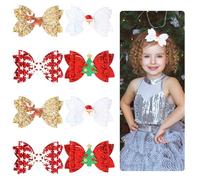 Lnngub Pack of 8 Christmas Hair Bows Clips, Glitter Hair Pins, Christmas Hair Clips with Sequins, Christmas Tree, Snow Flowers, Elk, Santa Claus Bows Hair Clips, Christmas Decoration for Women