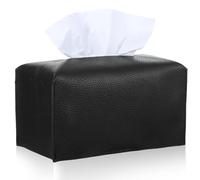 Lnngub Rectangle Tissue Box Cover, PU Leather Tissue Box Cover Modern Tissue Box Case Organizer Holder Square Tissue Box Cover for Bathroom Livingroom Car Office Decor(Black)