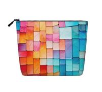 LNNIUK Abstract Mosaic Pattern3 print Makeup Bags for Purse Zipper Cosmetic Pouch Large Travel Canvas Make Up Organizer, Black, One Size