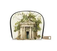LNNIUK Antique Building with Roman Olive Branch and Greek print Wallet Credit Cards Holder Business Card Case for Men Women Compact Size for Adults, White, One Size