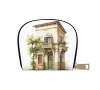 LNNIUK Antique Building with Roman Olive Branch and Greek print Wallet Credit Cards Holder Business Card Case for Men Women Compact Size for Adults, White, One Size