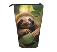 LNNIUK Baby Sloth print Telescopic Pencil Bag Pen Holder Stand-up Retractable Standing Organizer Office Bag