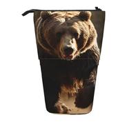 LNNIUK Bear Running2 print Telescopic Pencil Bag Pen Holder Stand-up Retractable Standing Organizer Office Bag