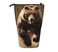 LNNIUK Bear Running3 print Telescopic Pencil Bag Pen Holder Stand-up Retractable Standing Organizer Office Bag