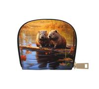LNNIUK beaver working3 print Wallet Credit Cards Holder Business Card Case for Men Women Compact Size for Adults, White, One Size