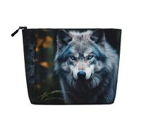 LNNIUK Blue Eyes Wolf1 print Makeup Bags for Purse Zipper Cosmetic Pouch Large Travel Canvas Make Up Organizer, Black, One Size
