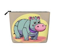 LNNIUK Cartoon Hippo print Makeup Bags for Purse Zipper Cosmetic Pouch Large Travel Canvas Make Up Organizer, Black, One Size