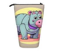 LNNIUK Cartoon Hippo print Telescopic Pencil Bag Pen Holder Stand-up Retractable Standing Organizer Office Bag