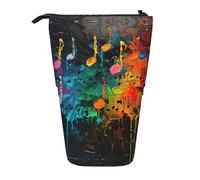 LNNIUK Colorful Music Notes print Telescopic Pencil Bag Pen Holder Stand-up Retractable Standing Organizer Office Bag