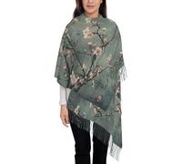 LNNIUK Japanese Cherry Flowers print Pashmina Shawl Wraps Scarf for Women Winter Scarf for Women Wedding Scarf Warm Scarves, Black, One Size
