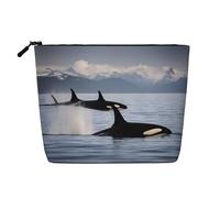LNNIUK Killer Whales Swim Along print Makeup Bags for Purse Zipper Cosmetic Pouch Large Travel Canvas Make Up Organizer, Black, One Size