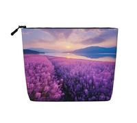 LNNIUK lavender fields print Makeup Bags for Purse Zipper Cosmetic Pouch Large Travel Canvas Make Up Organizer, Black, One Size