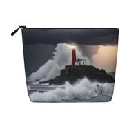 LNNIUK Lighthouse In Storm print Makeup Bags for Purse Zipper Cosmetic Pouch Large Travel Canvas Make Up Organizer, Black, One Size