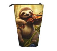 LNNIUK Sloth Music print Telescopic Pencil Bag Pen Holder Stand-up Retractable Standing Organizer Office Bag