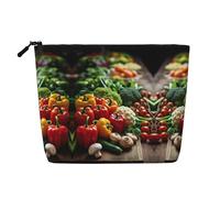LNNIUK variety fresh vegetables fruits print Makeup Bags for Purse Zipper Cosmetic Pouch Large Travel Canvas Make Up Organizer, Black, One Size