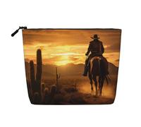 LNNIUK West Desert Cactus with Cowboys Riding Horses2 print Makeup Bags for Purse Zipper Cosmetic Pouch Large Travel Canvas Make Up Organizer, Black, One Size