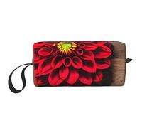LNNIUK Wooden Board Retro Flower Red Dahlia print Travel Toiletry Case Pouch Makeup Bag Travel Cosmetic Bags,Cosmetic Makeup Bags with Zipper