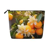 LNNIUK Yellow Blossom And Orange Fruits2 print Makeup Bags for Purse Zipper Cosmetic Pouch Large Travel Canvas Make Up Organizer, Black, One Size
